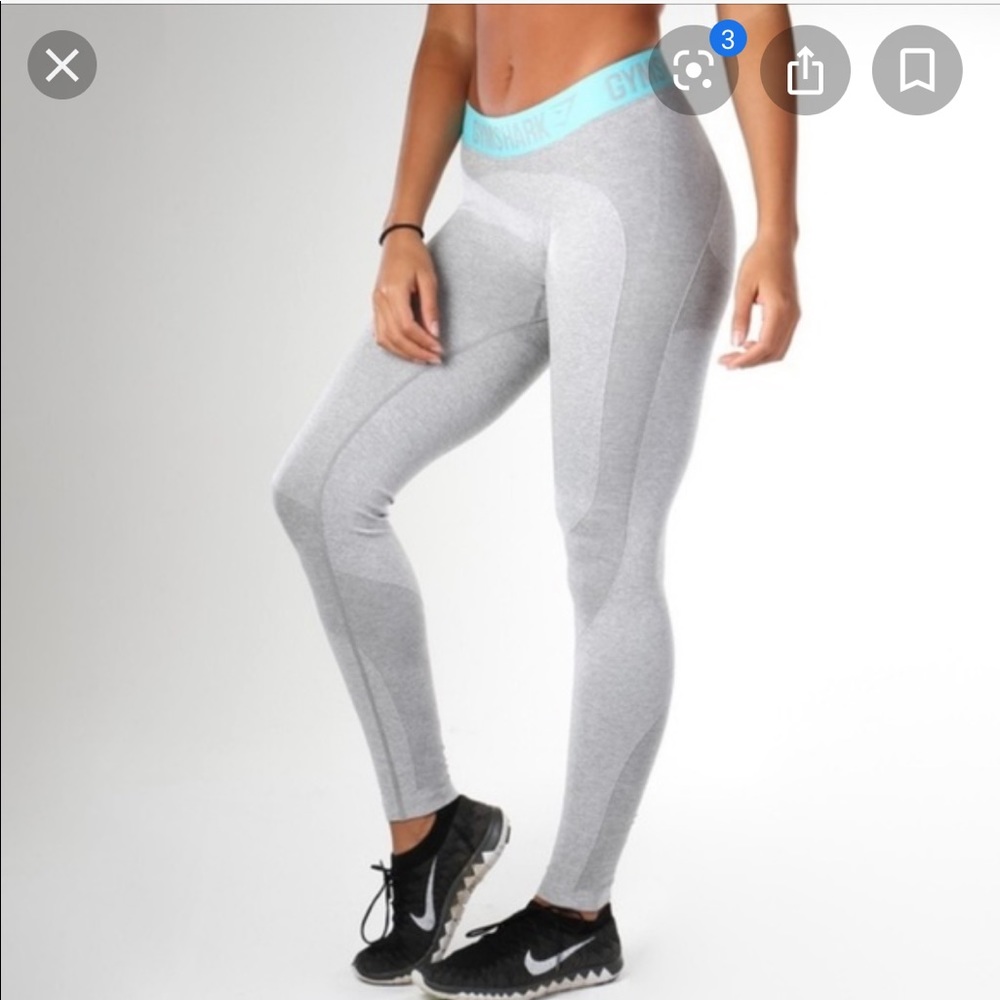 Gymshark Flex Leggings- Light Gray w/ Turquoise